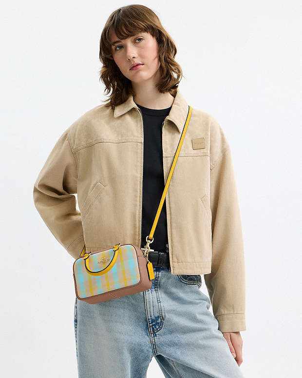 Satchel Crossbody Bag With Plaid Print Im-Bright Maize Multi Im-Bright Maize Multi