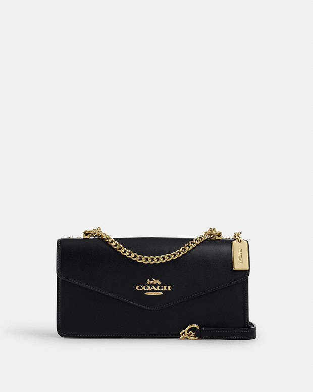Klare Envelope Crossbody Bag Calf Leather-Gold-Black Calf Leather-Gold-Black