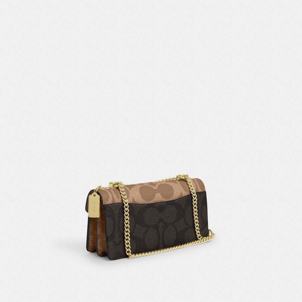 Coach Klare Envelope Crossbody Bag In Blocked Signature Canvas Gold Walnut Tan