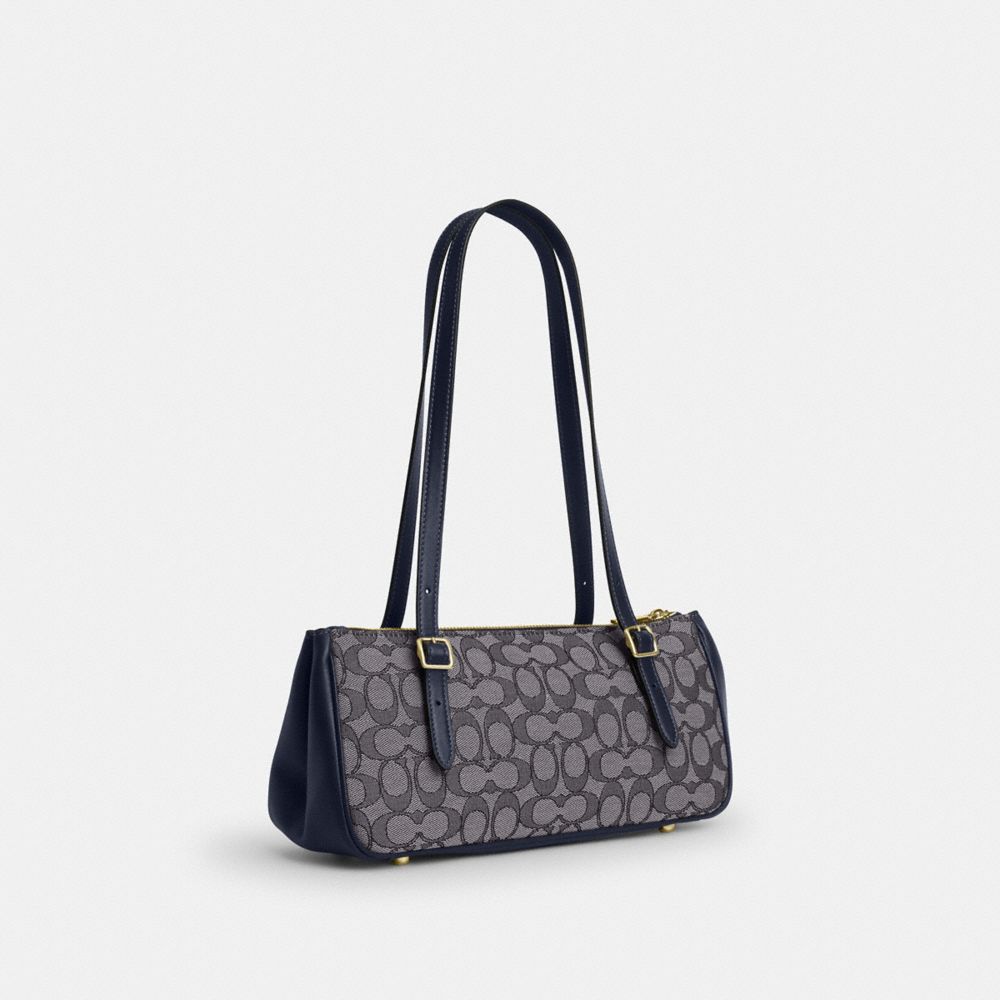 Coach Asher Shoulder Bag In Signature Jacquard Gold Navy Midnight Navy