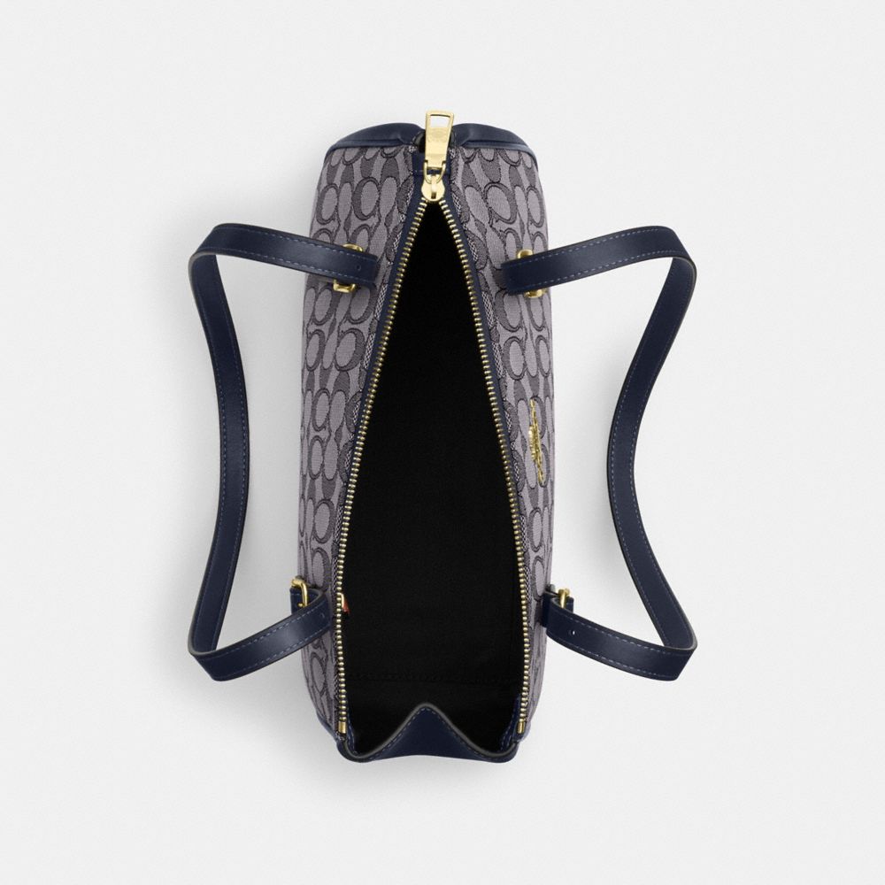 Coach Asher Shoulder Bag In Signature Jacquard Gold Navy Midnight Navy
