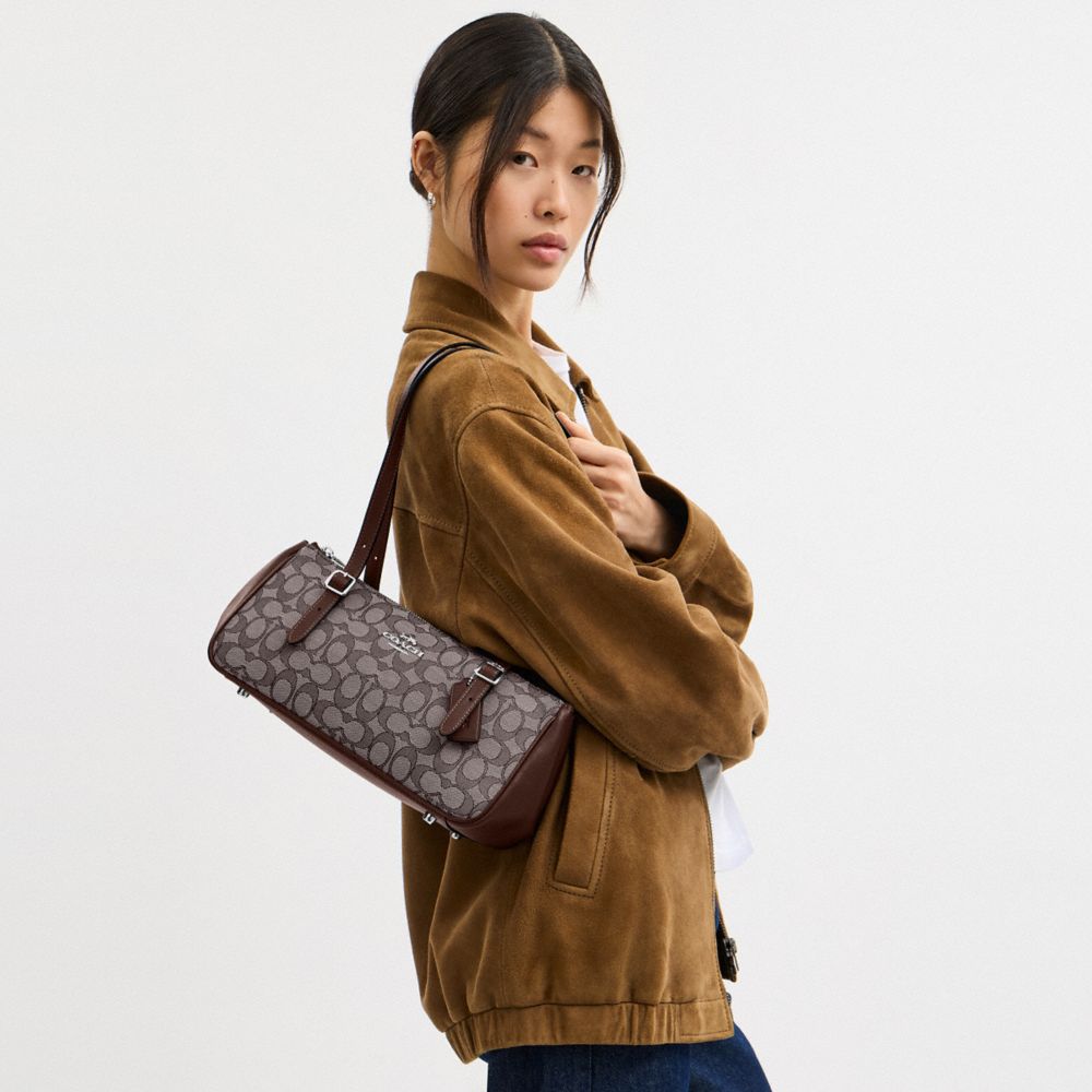 Coach Asher Shoulder Bag In Signature Jacquard Silver Oak Maple