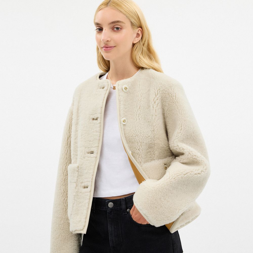 Coach Shearling Cardigan Jacket Cream
