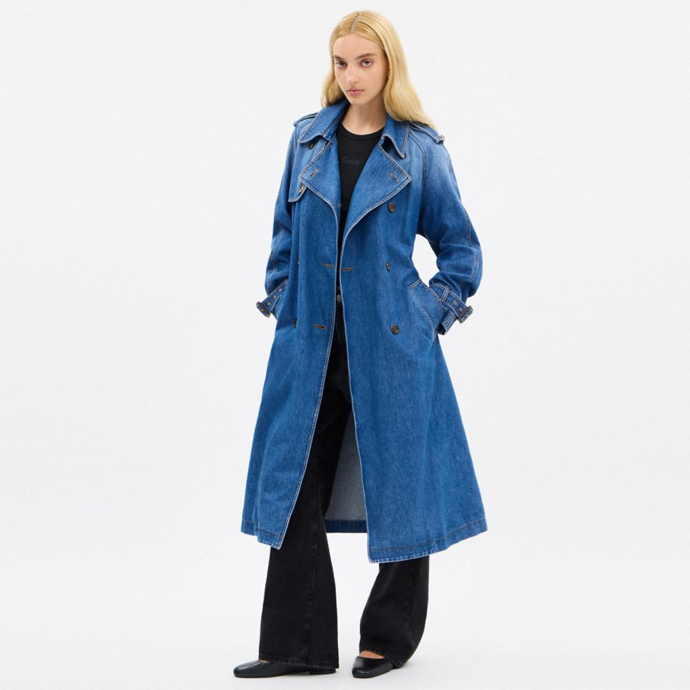 Coach Relaxed Denim Trench Coat In Organic Cotton Medium Blue