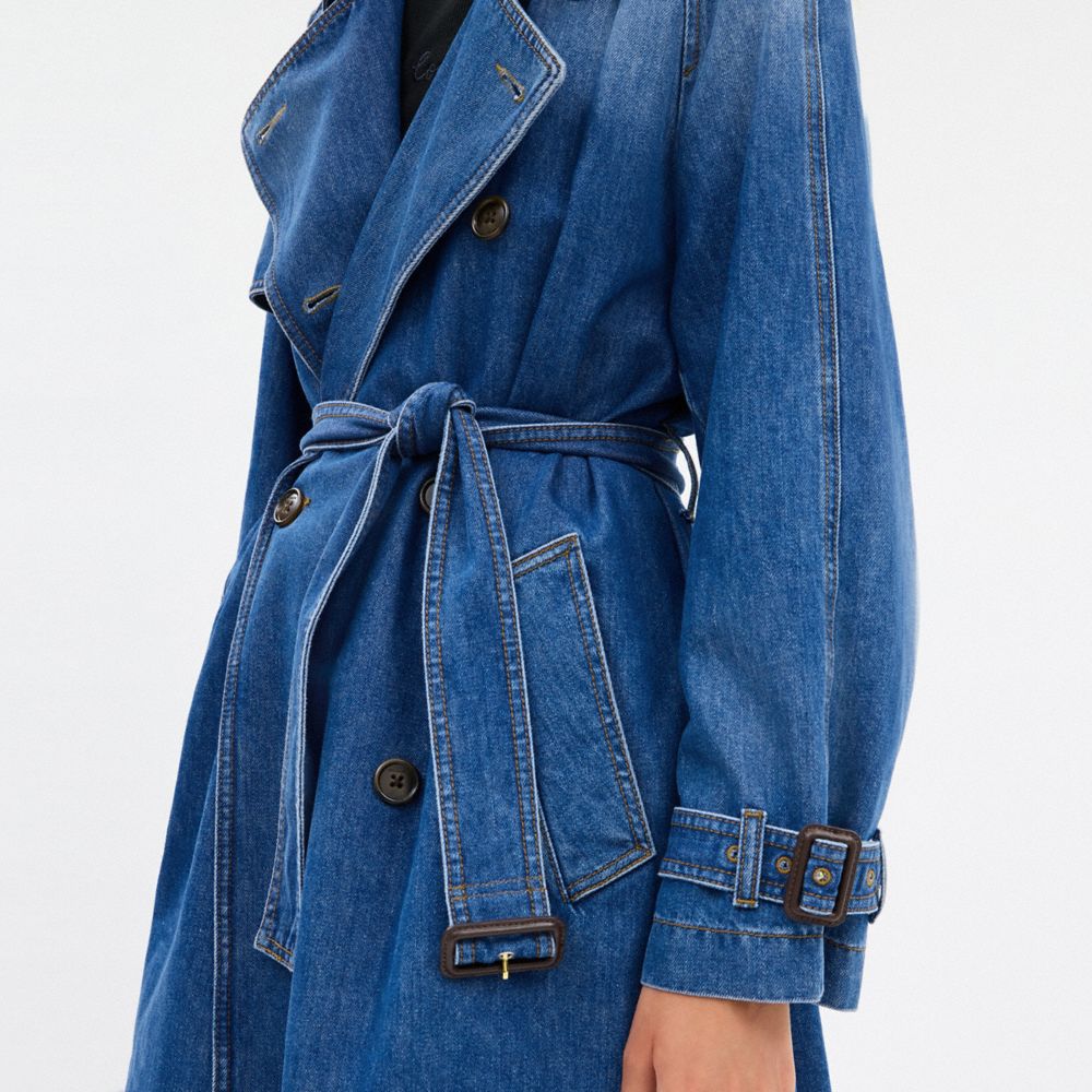 Coach Relaxed Denim Trench Coat In Organic Cotton Medium Blue