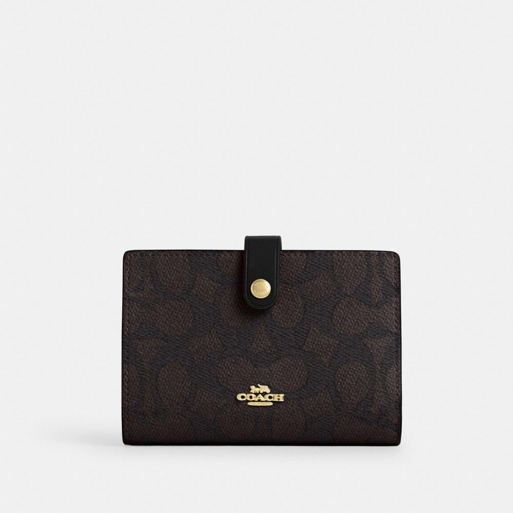 Coach 2 In 1 Wallet In Blocked Signature Canvas Gold Walnut Tan