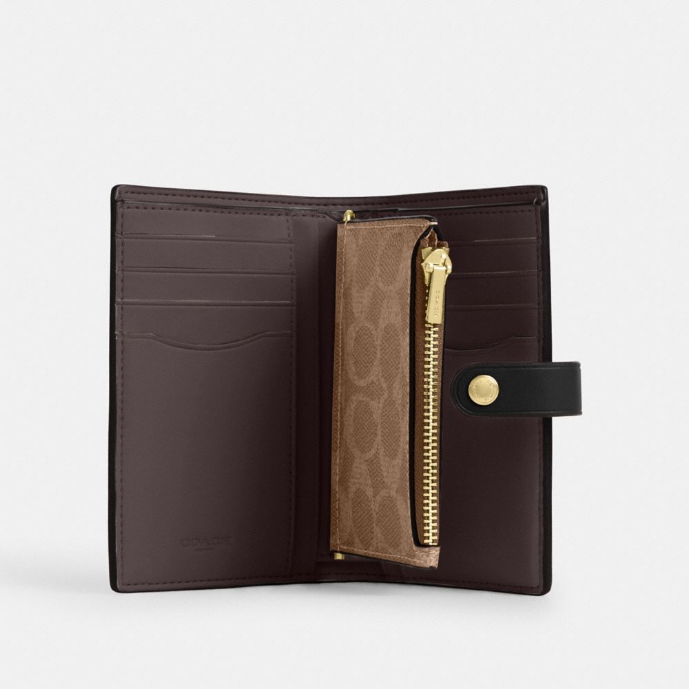 Coach 2 In 1 Wallet In Blocked Signature Canvas Gold Walnut Tan