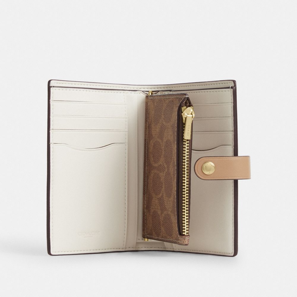 Coach 2 In 1 Wallet In Blocked Signature Canvas Gold Sand Tan