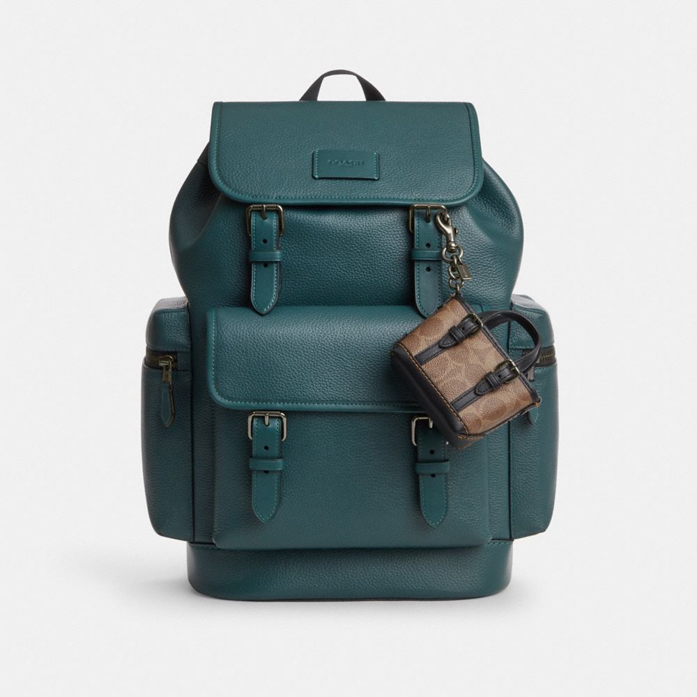 Coach Mini Warner Tote Bag Charm In Signature Canvas Gunmetal Tan Black