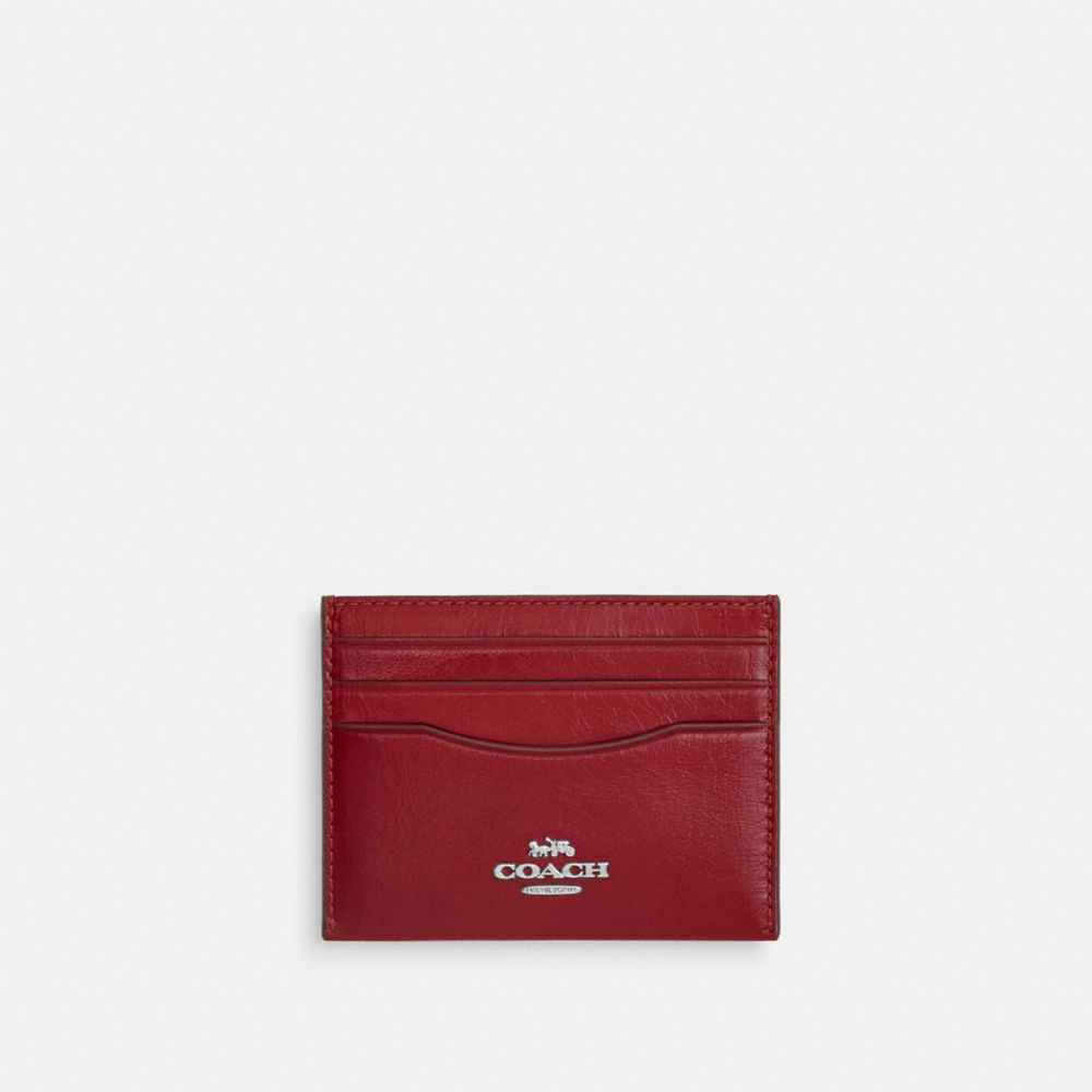 Coach Slim Id Card Case Gold Dark Cardinal