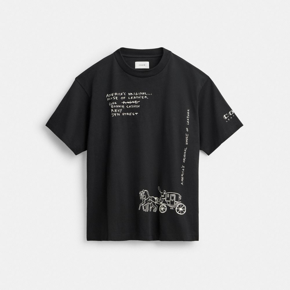 Coach Sketch Horse And Carriage Relaxed T Shirt In Organic Cotton Black