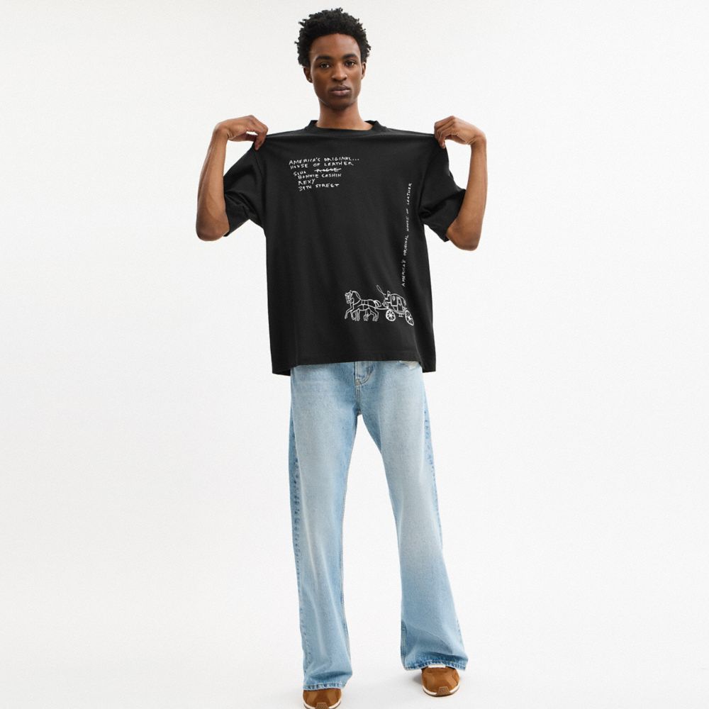 Coach Sketch Horse And Carriage Relaxed T Shirt In Organic Cotton Black