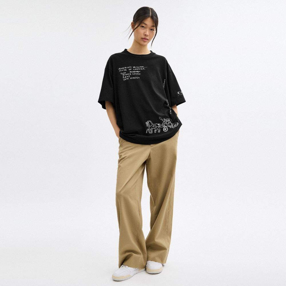 Coach Sketch Horse And Carriage Relaxed T Shirt In Organic Cotton Black