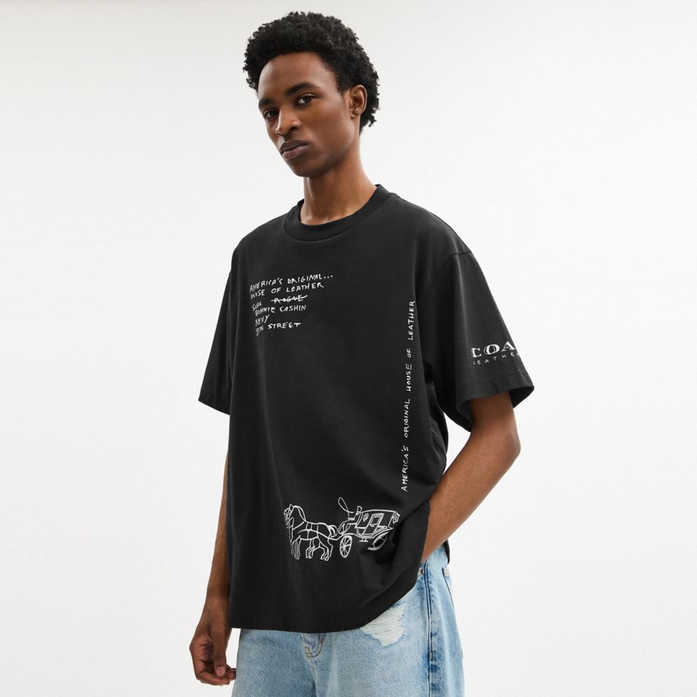 Coach Sketch Horse And Carriage Relaxed T Shirt In Organic Cotton Black
