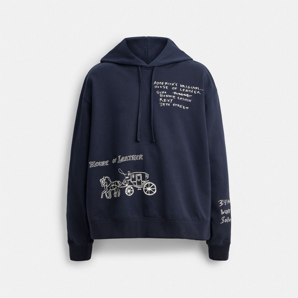 Coach Sketch Horse And Carriage Relaxed Hoodie Navy Multi