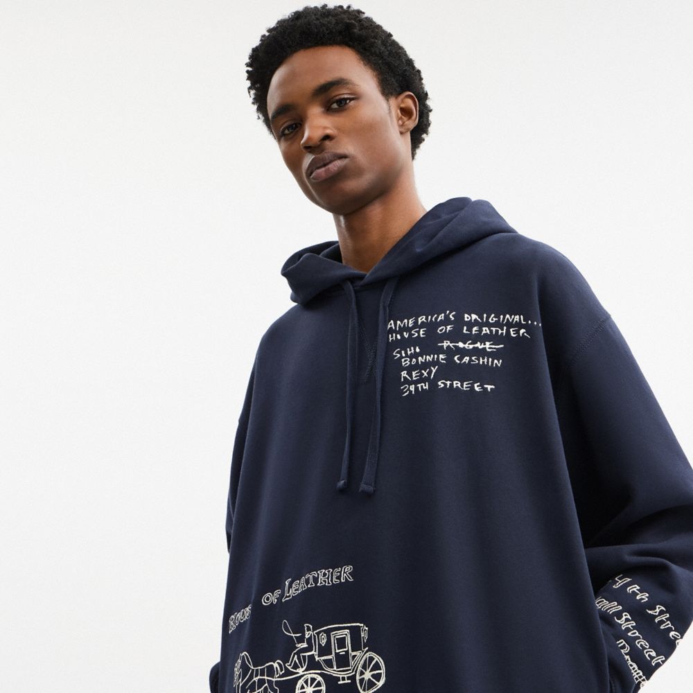 Coach Sketch Horse And Carriage Relaxed Hoodie Navy Multi