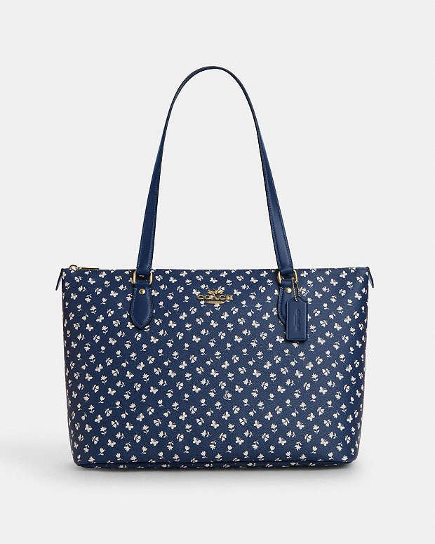 Gallery Tote Bag With Floral Print Gold-Deep Blue Multi Gold-Deep Blue Multi