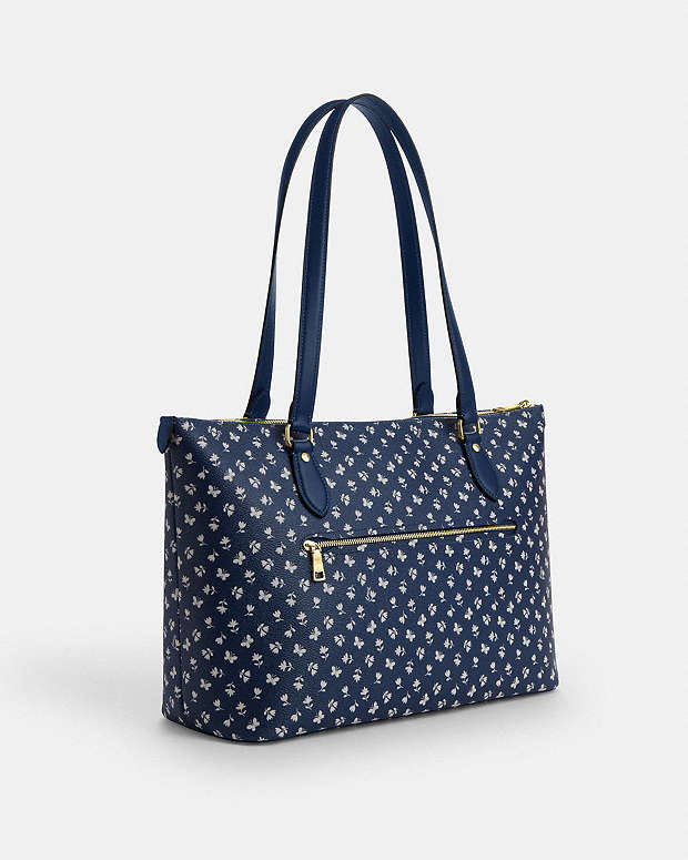 Gallery Tote Bag With Floral Print Gold-Deep Blue Multi Gold-Deep Blue Multi