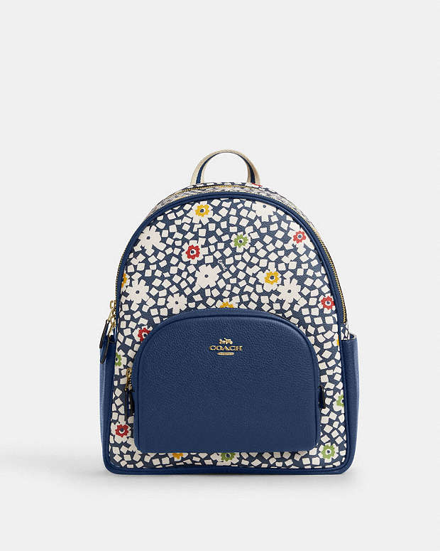 Court Backpack With Floral Print Gold-Deep Blue Multi Gold-Deep Blue Multi