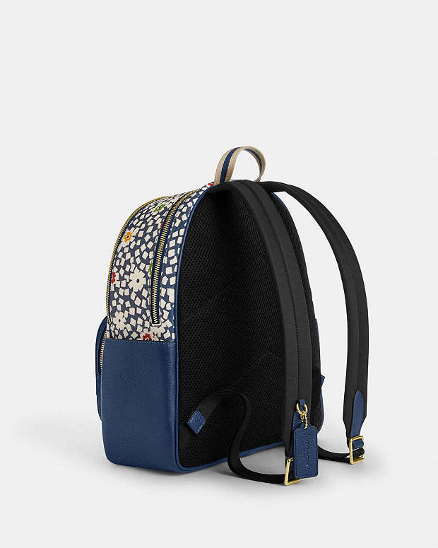 Court Backpack With Floral Print Gold-Deep Blue Multi Gold-Deep Blue Multi
