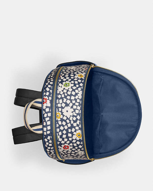 Court Backpack With Floral Print Gold-Deep Blue Multi Gold-Deep Blue Multi