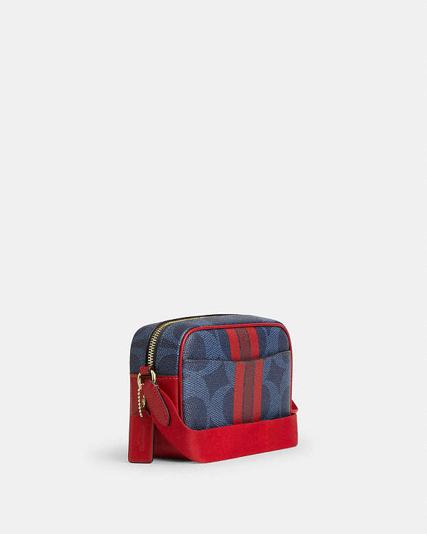Mini Jamie Camera Bag In Signature Canvas With Varsity Stripe Im-Denim-Bold Red Im-Denim-Bold Red