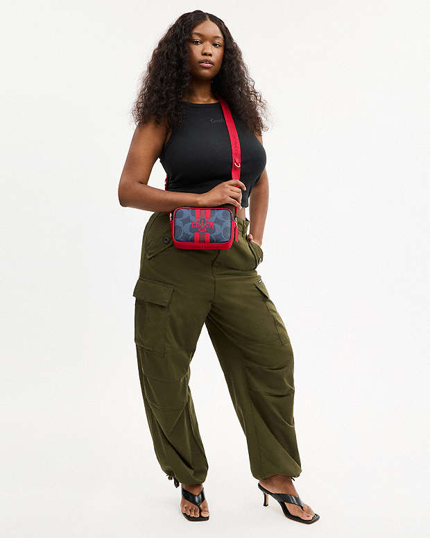 Mini Jamie Camera Bag In Signature Canvas With Varsity Stripe Im-Denim-Bold Red Im-Denim-Bold Red