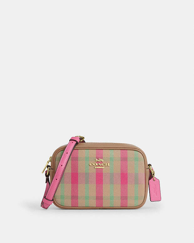 Mini Jamie Camera Bag With Plaid Print Gold-Pink Multi Gold-Pink Multi