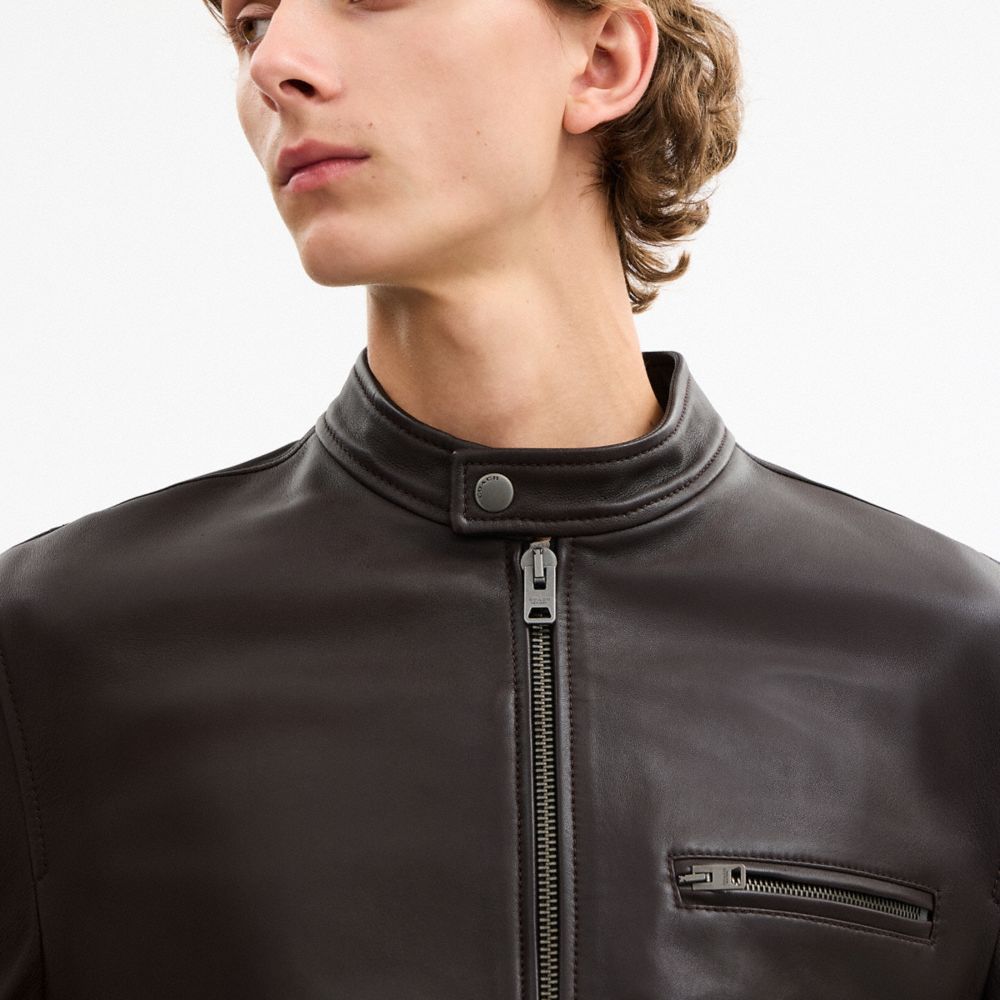 Coach Leather Racer Jacket Burnt Espresso