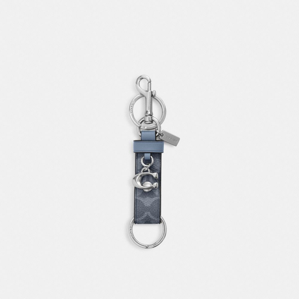 Coach Trigger Snap Bag Charm In Signature Canvas With Charm Silver Chambray