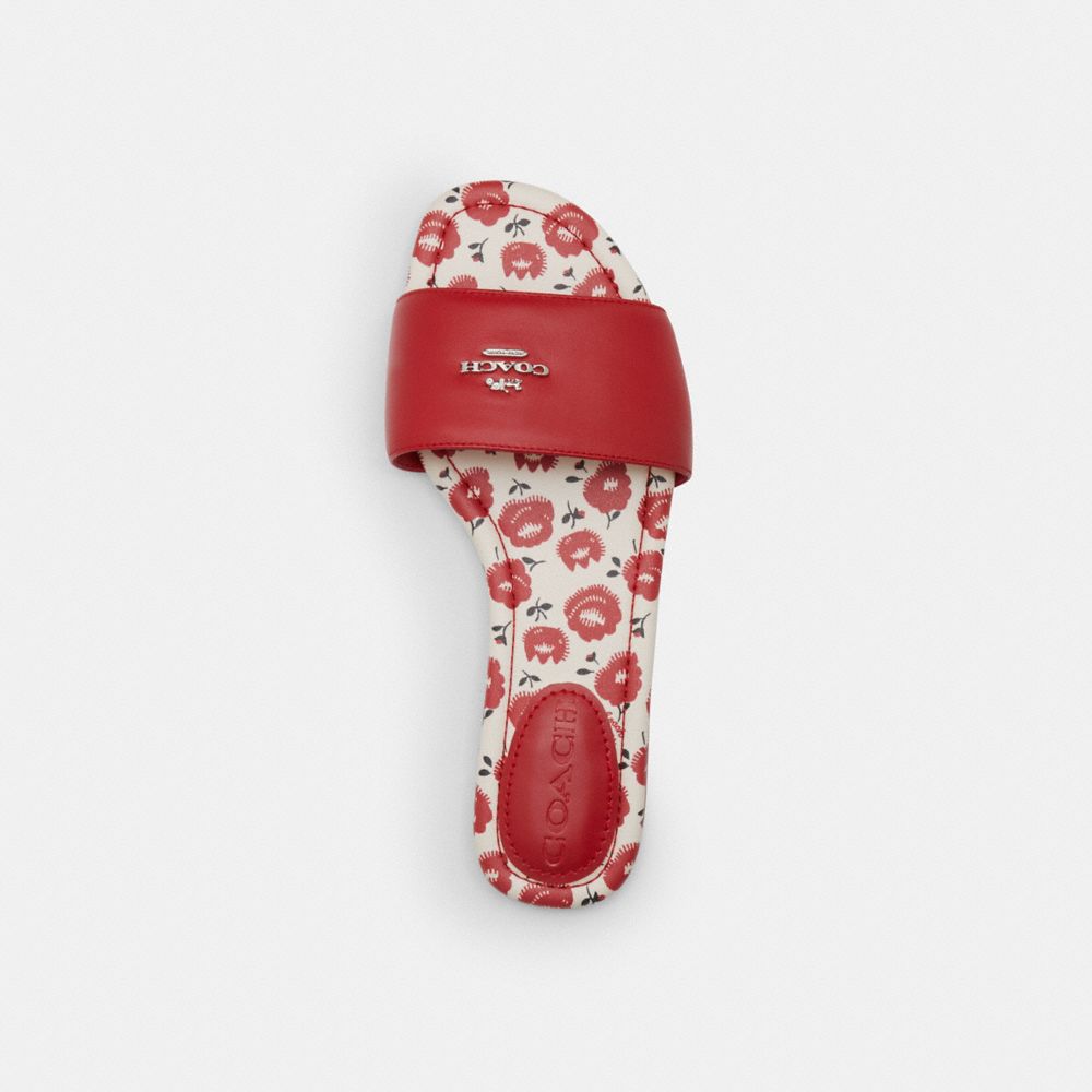 Coach Slide Sandal With Floral Print Bold Red
