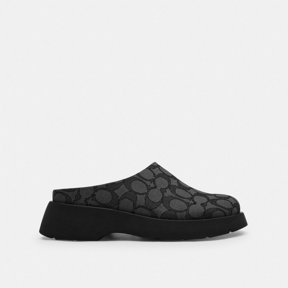 Coach Link Mule In Signature Jacquard Black Charcoal