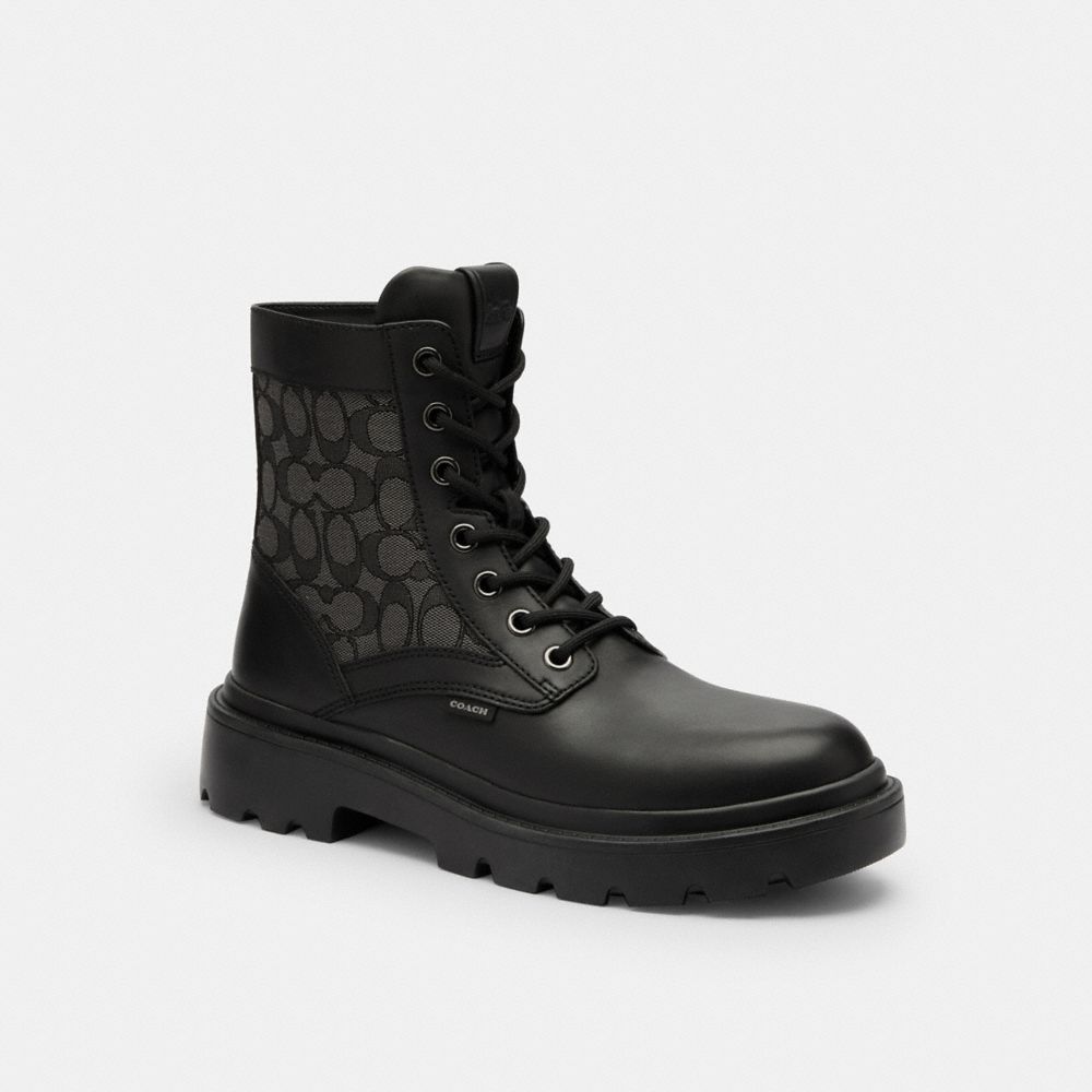 Men's Coach Combat Boot With Signature Jacquard Charcoal