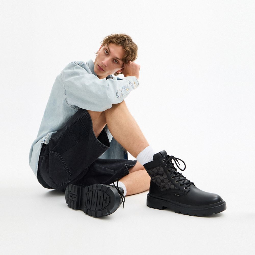 Men's Coach Combat Boot With Signature Jacquard Charcoal