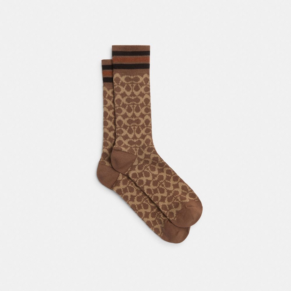 Coach Signature Calf Socks Tan