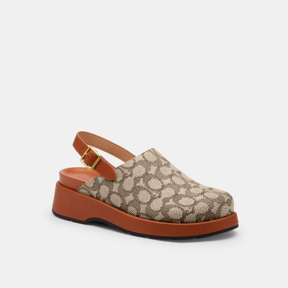 Women's Coach Sculpted C Platform Clog In Signature Textile Jacquard Cocoa Burnished Amber
