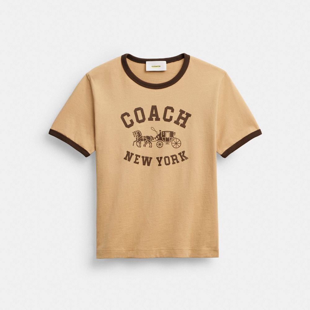 Coach Horse And Carriage Ringer T Shirt In Organic Cotton Tan