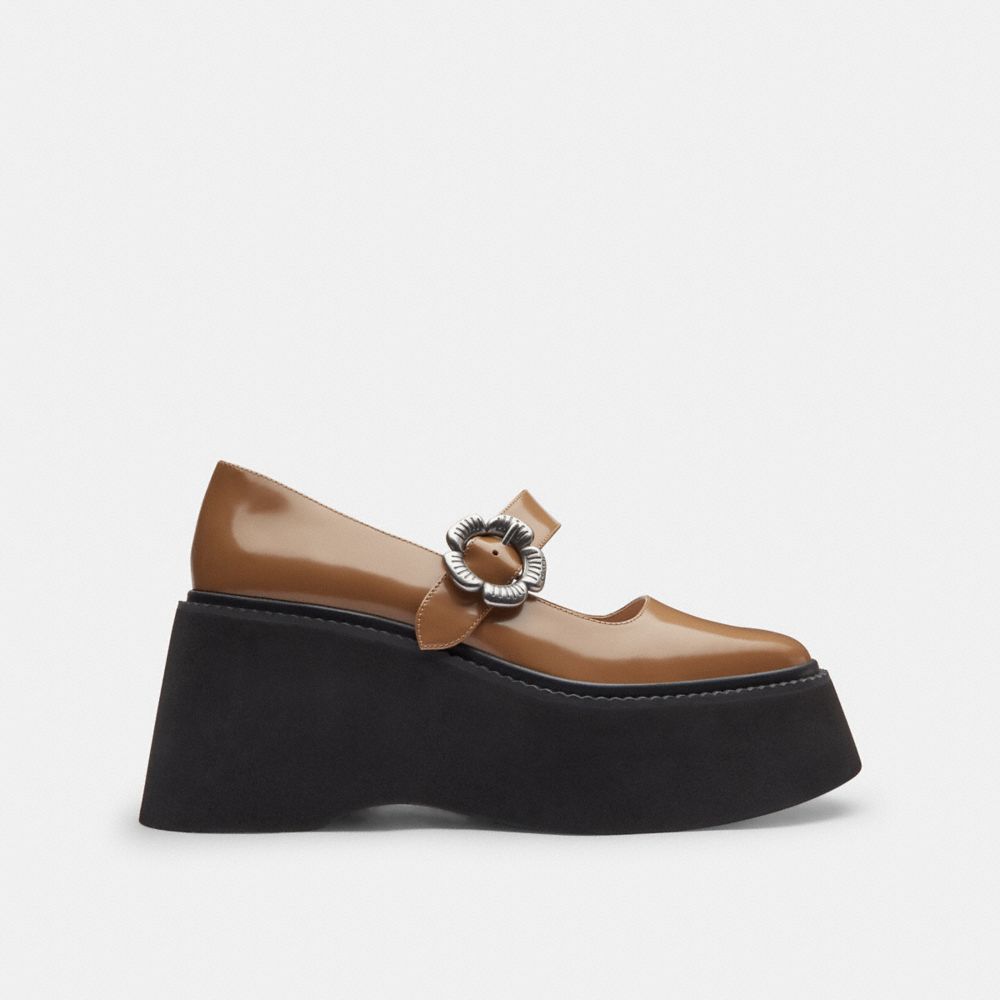 Coach Tea Rose Platform Mary Jane Honey Brown