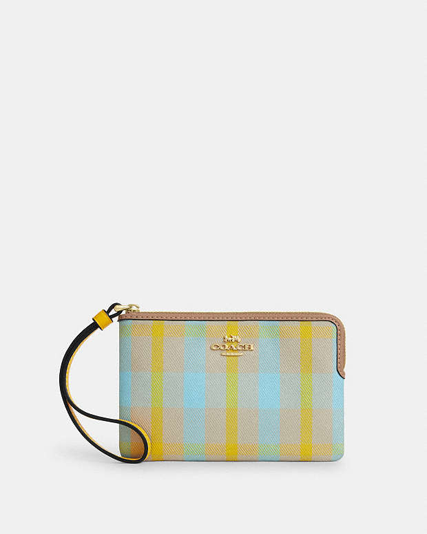 Corner Zip Wristlet With Plaid Print Im-Bright Maize Multi Im-Bright Maize Multi
