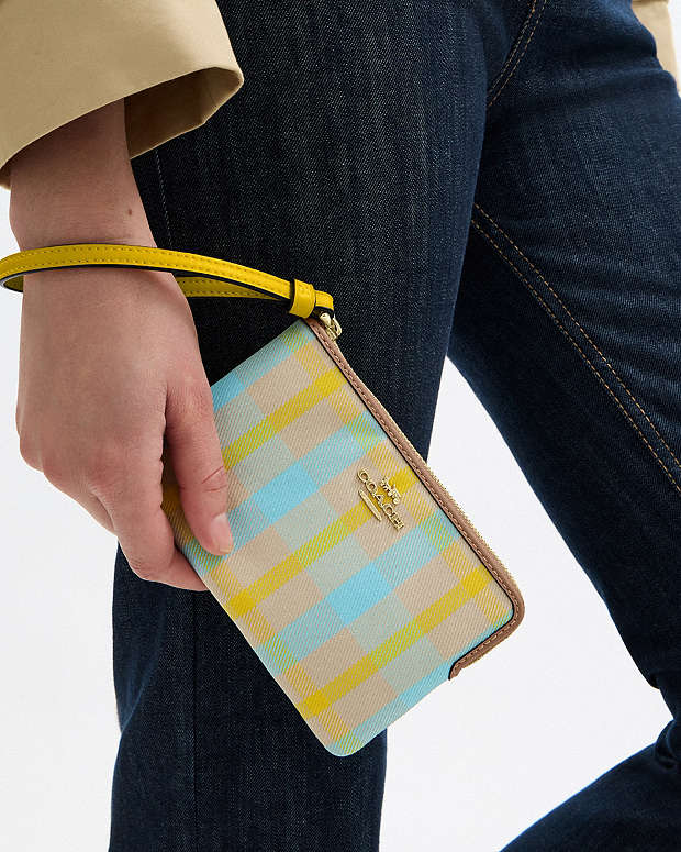 Corner Zip Wristlet With Plaid Print Im-Bright Maize Multi Im-Bright Maize Multi