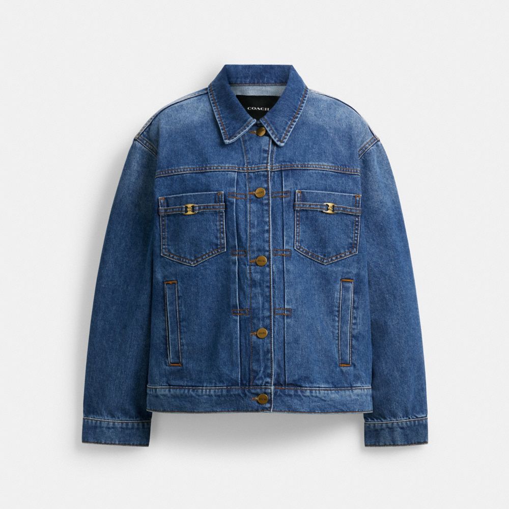 Coach Heritage C Denim Trucker Jacket In Organic Cotton Medium Blue