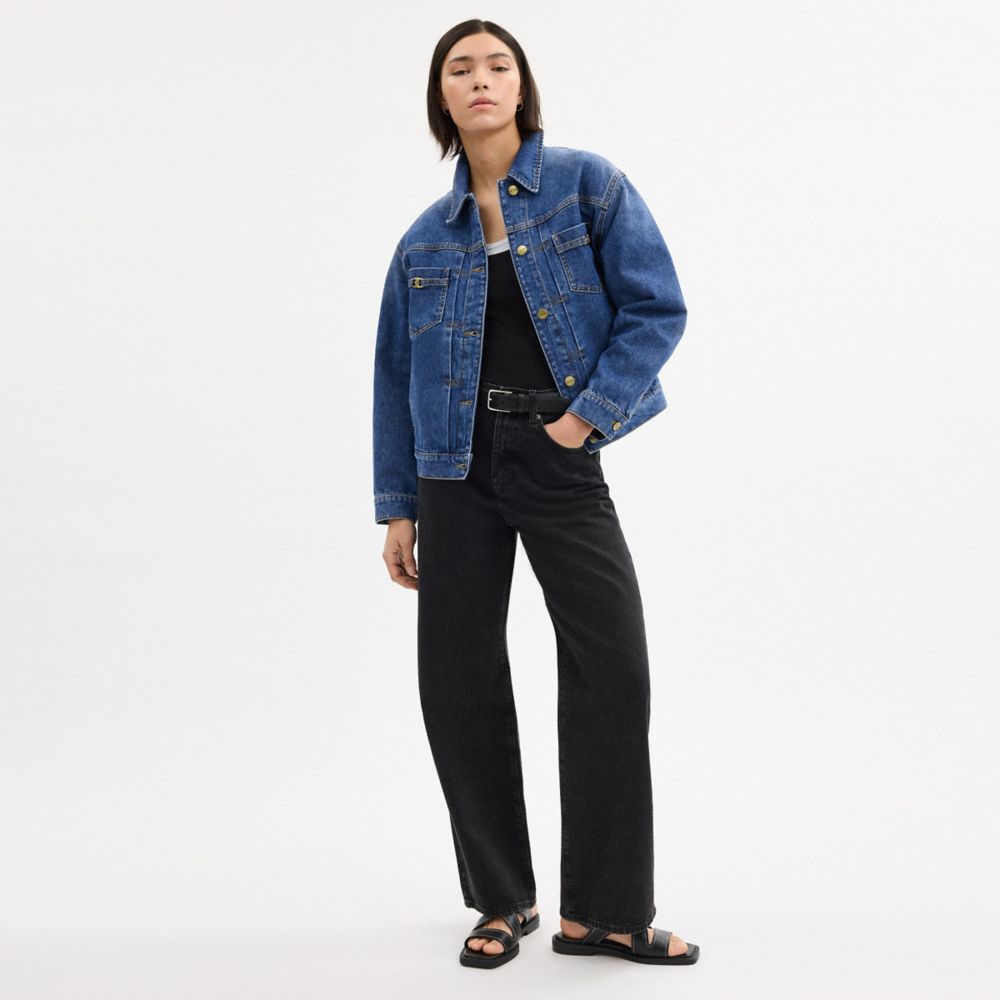 Coach Heritage C Denim Trucker Jacket In Organic Cotton Medium Blue