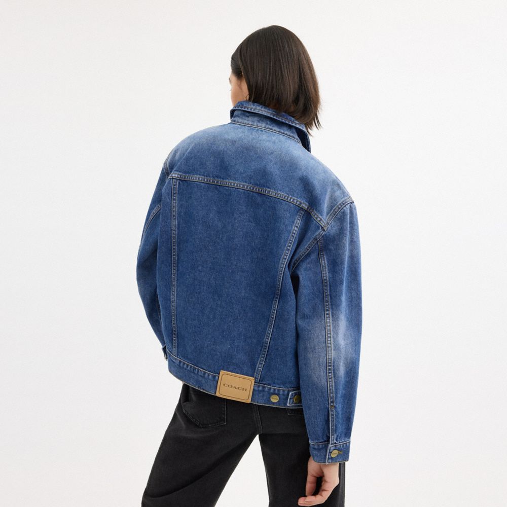 Coach Heritage C Denim Trucker Jacket In Organic Cotton Medium Blue