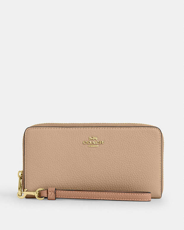 Long Zip Around Wallet Pebbled Leather-Im-Cream-Peach Pebbled Leather-Im-Cream-Peach
