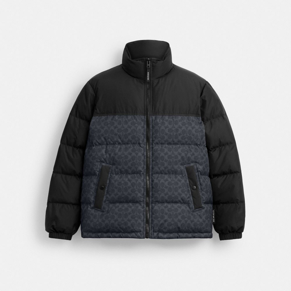 Coach Signature Down Jacket In Recycled Polyester Charcoal Signature