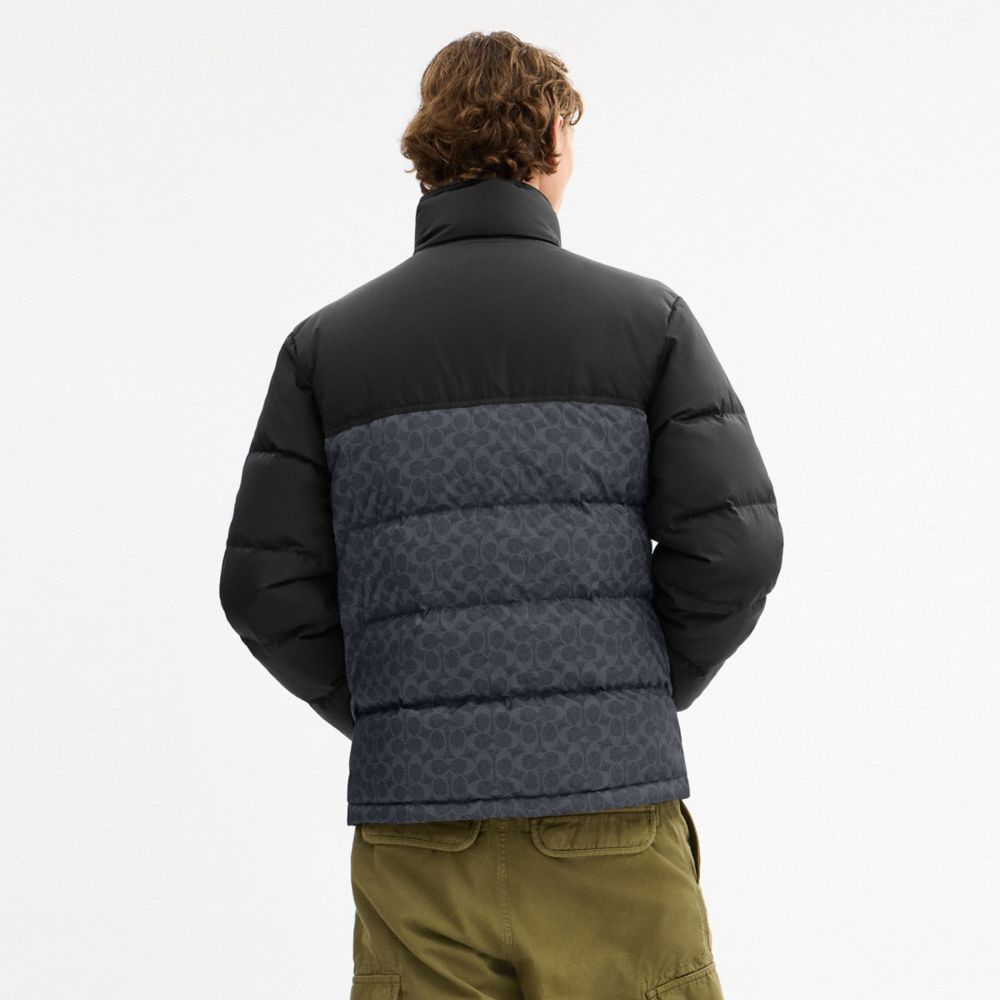 Coach Signature Down Jacket In Recycled Polyester Charcoal Signature