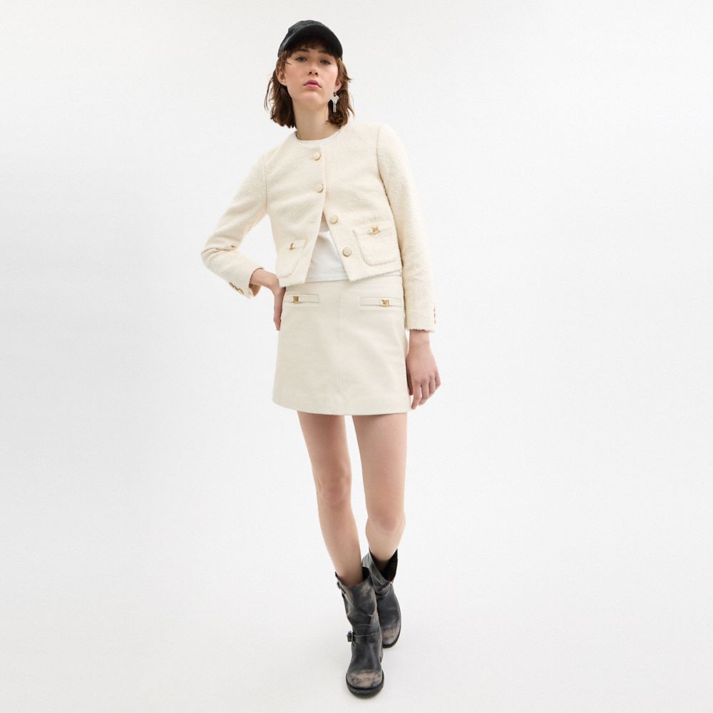 Coach Heritage C Boucle Jacket Cream