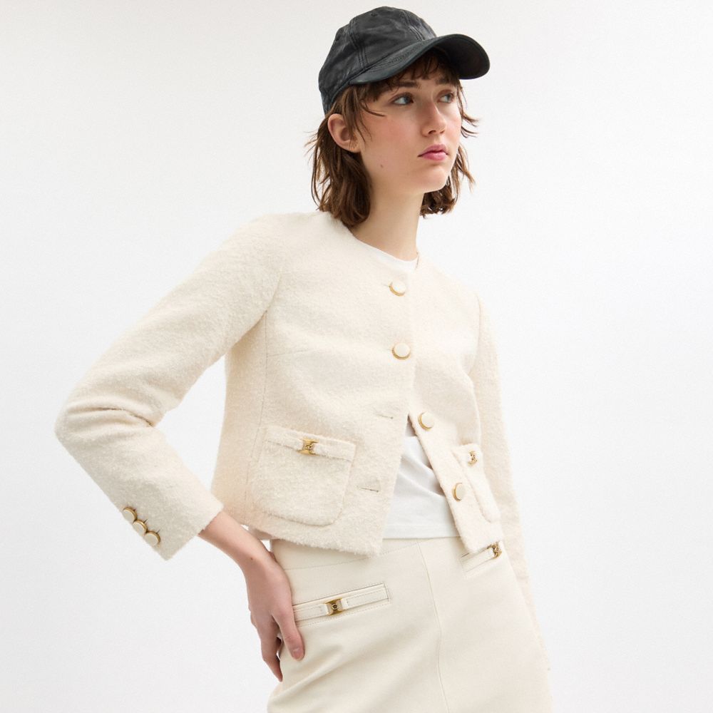 Coach Heritage C Boucle Jacket Cream
