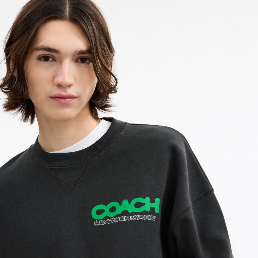 Coach Collage Sticker Crewneck Sweatshirt Washed Black