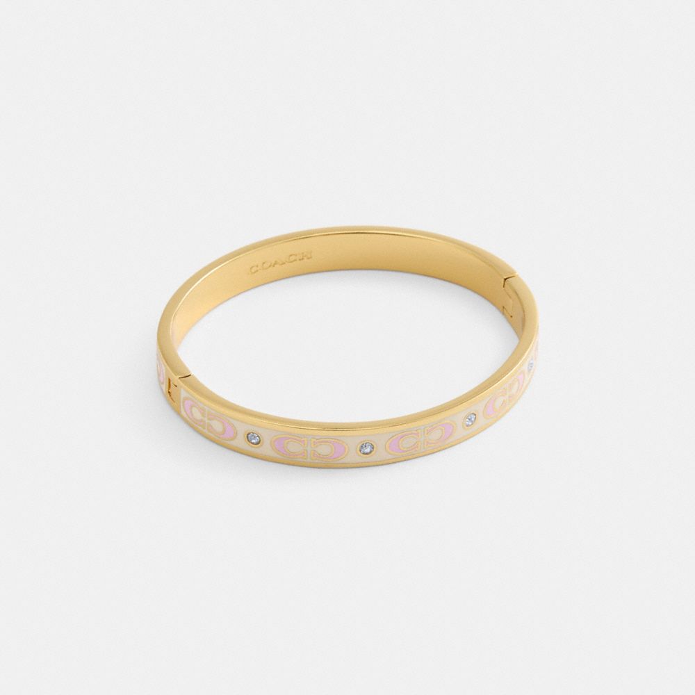 Coach Signature Enamel Hinged Bangle Gold Pink Multi